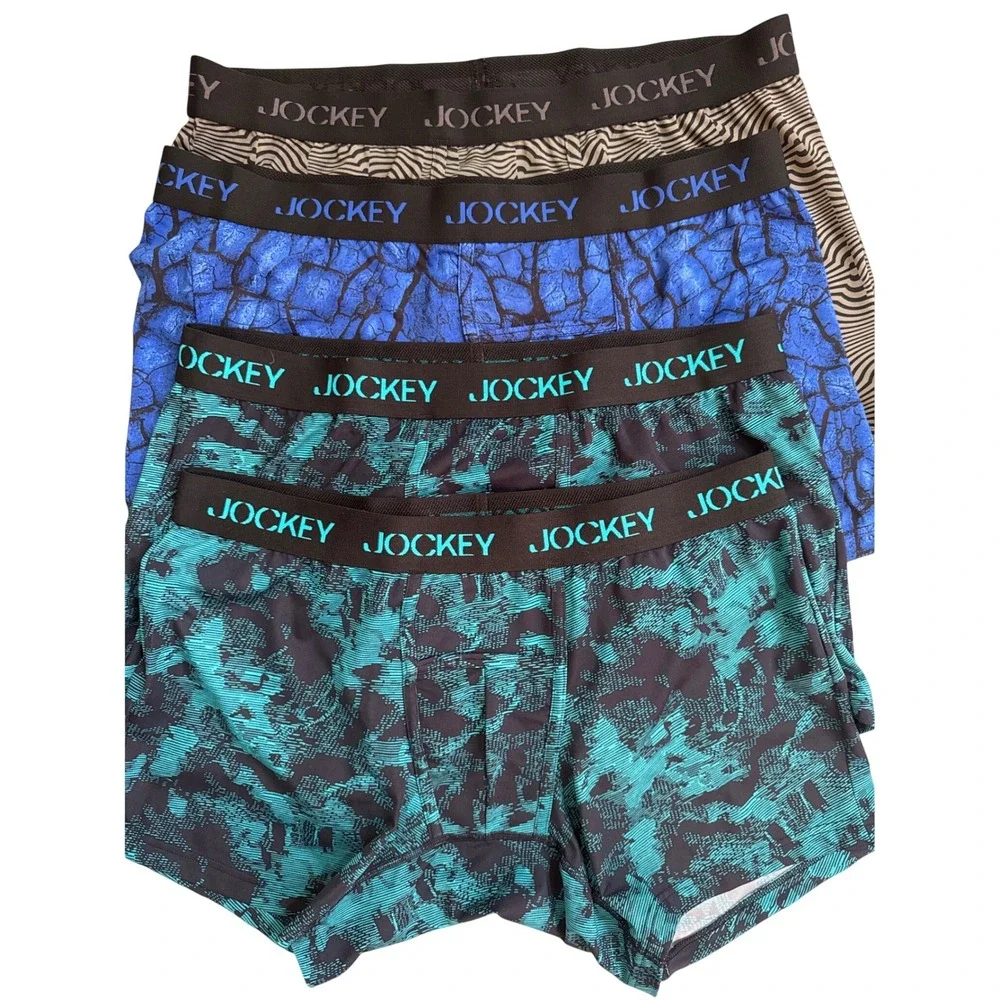 Jockey Mens Sport Micro Boxer Briefs 4 Pack XL 40-42 Blue Teal Grey  Print